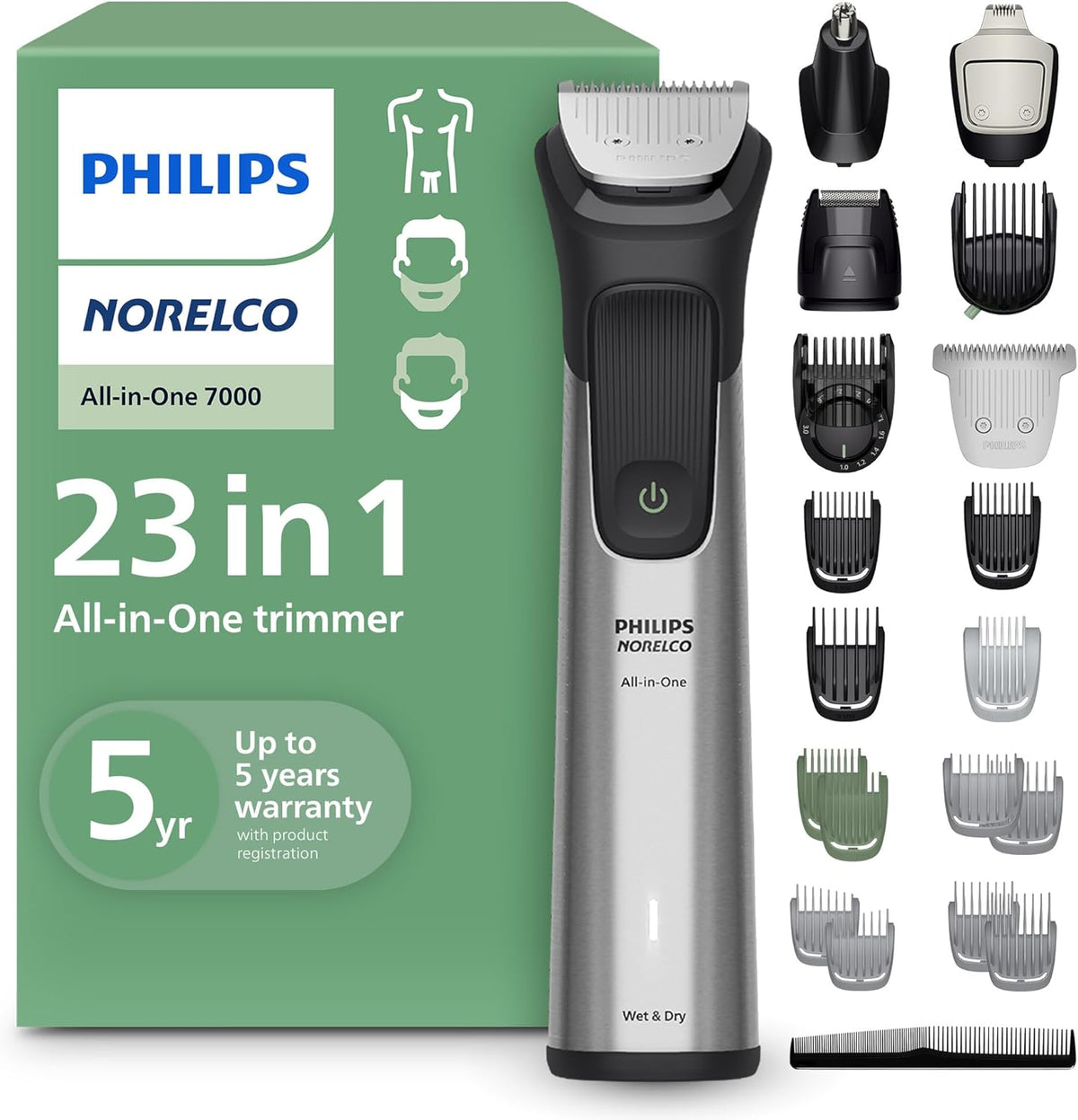 Philips Norelco All-in-One 7000 22-in-1 Trimmer, Face, Hair & Body, Steel