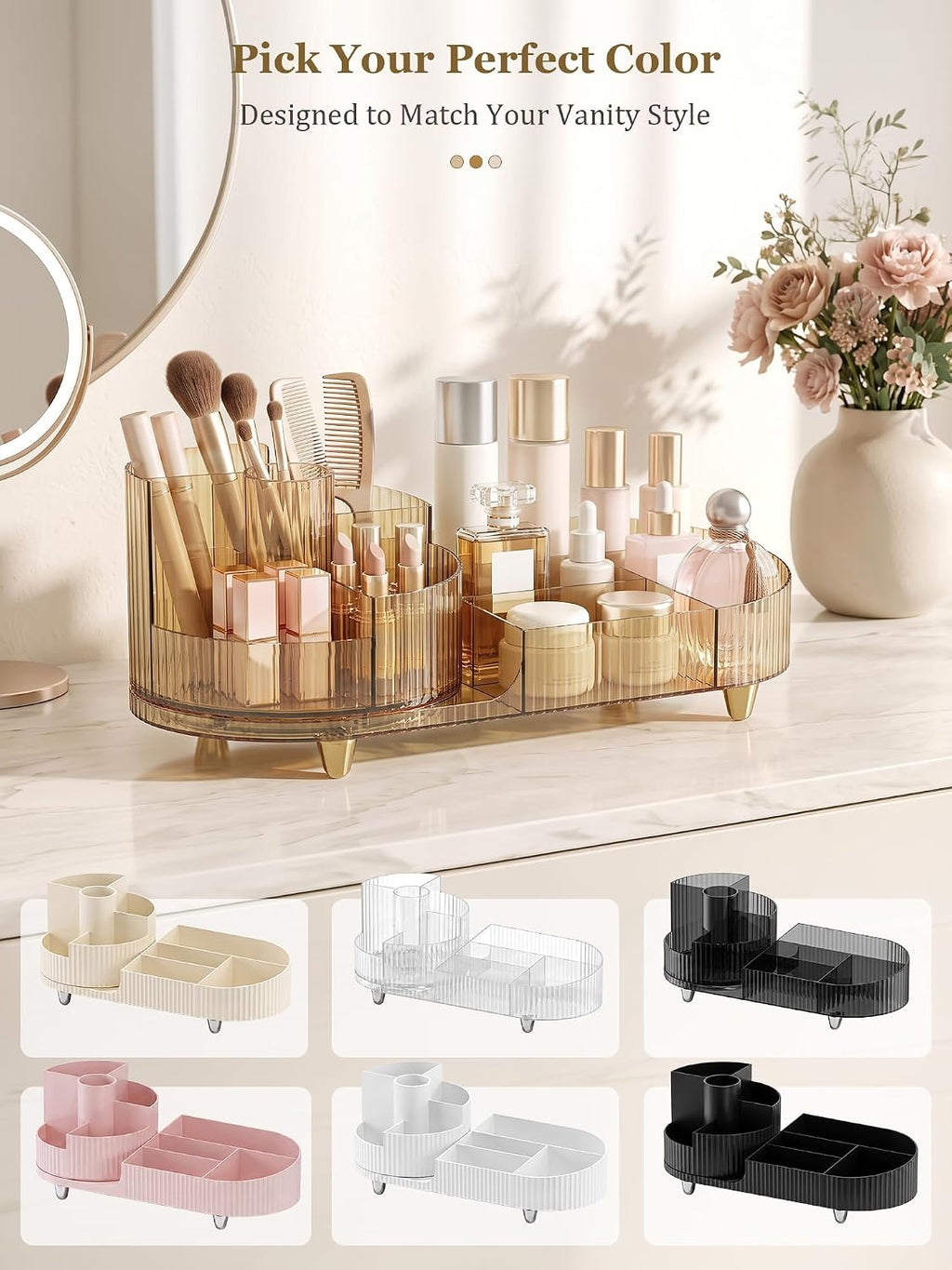 Rotating Makeup Organizer for Vanity Countertop, Amber