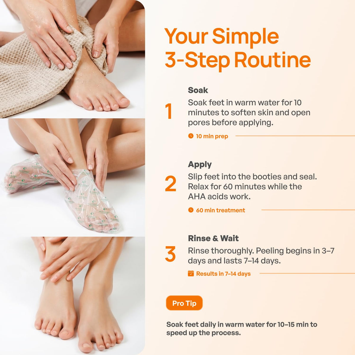 PLANTIFIQUE Foot Peeling Mask, Dermatologically Tested - 2 Pairs, Peach