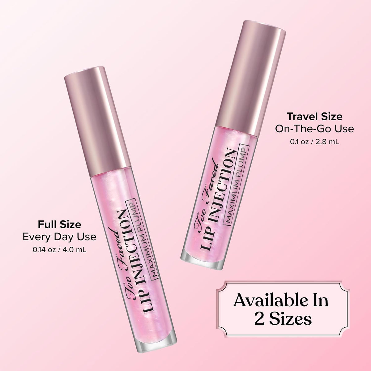 Too Faced Lip Injection Lip Plumper | Hydrating Lip Gloss for Fuller-Looking Lips | Original, Maximum Plump, Cooling Glo