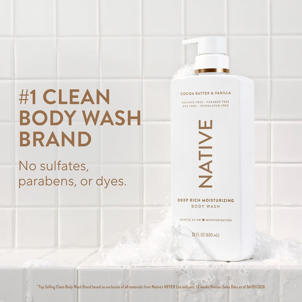 Native Moisturizing Body Wash for Women & Men Cocoa Butter—Vanilla 22 fl oz