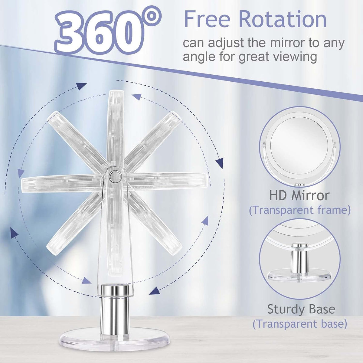 CLSEVXY Vanity Makeup Mirror with Stand, 1X/15X Magnification Double Sided 360 Degree Swivel, Portable Table Desk Counte