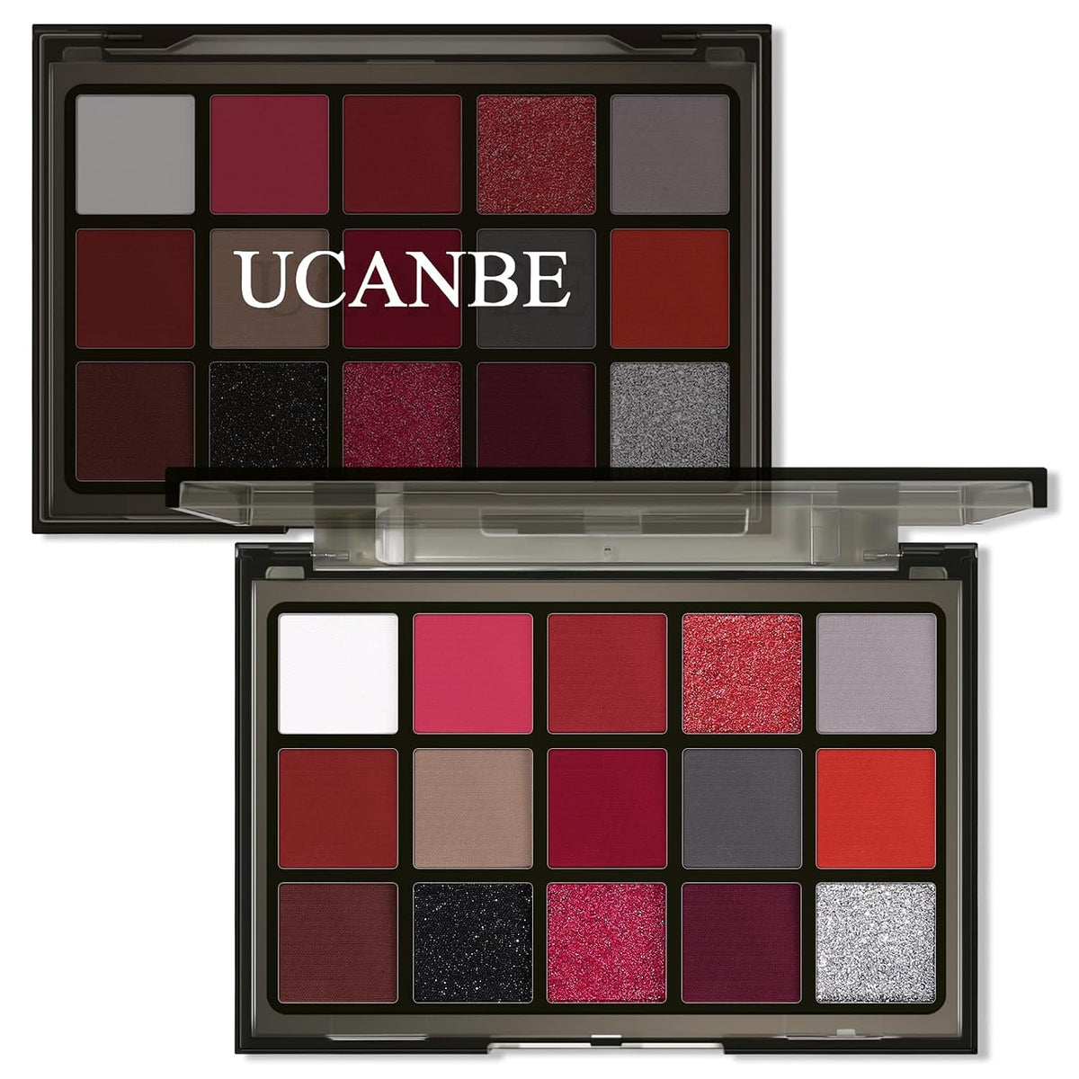 UCANBE Red Eyeshadow Makeup Palette, 15 Colors Burgunry Gray Silver Shimmer Matte Glitter Metallic Eye Shadow Pallet, Pi