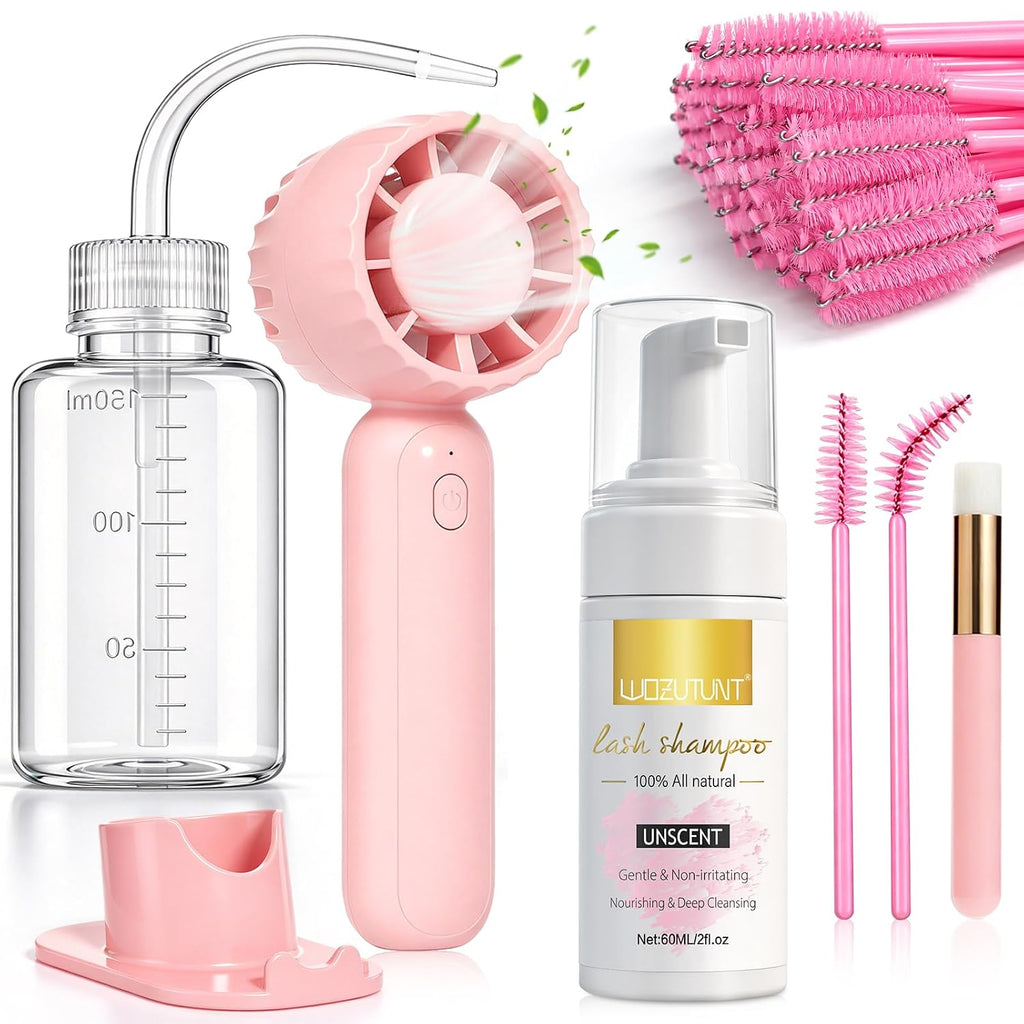Eyelash Extension Cleanser Lash Mousse Lash Shampoo for Extensions, USB Mini Portable Fan Rechargeable Electric Handheld