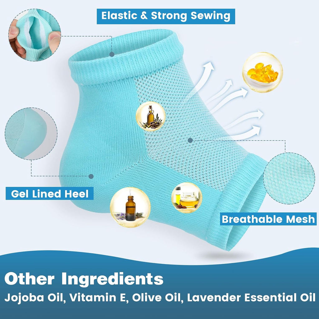 TEAWOO Moisturizing Heel Socks - 6 Pairs for Dry Cracked Feet