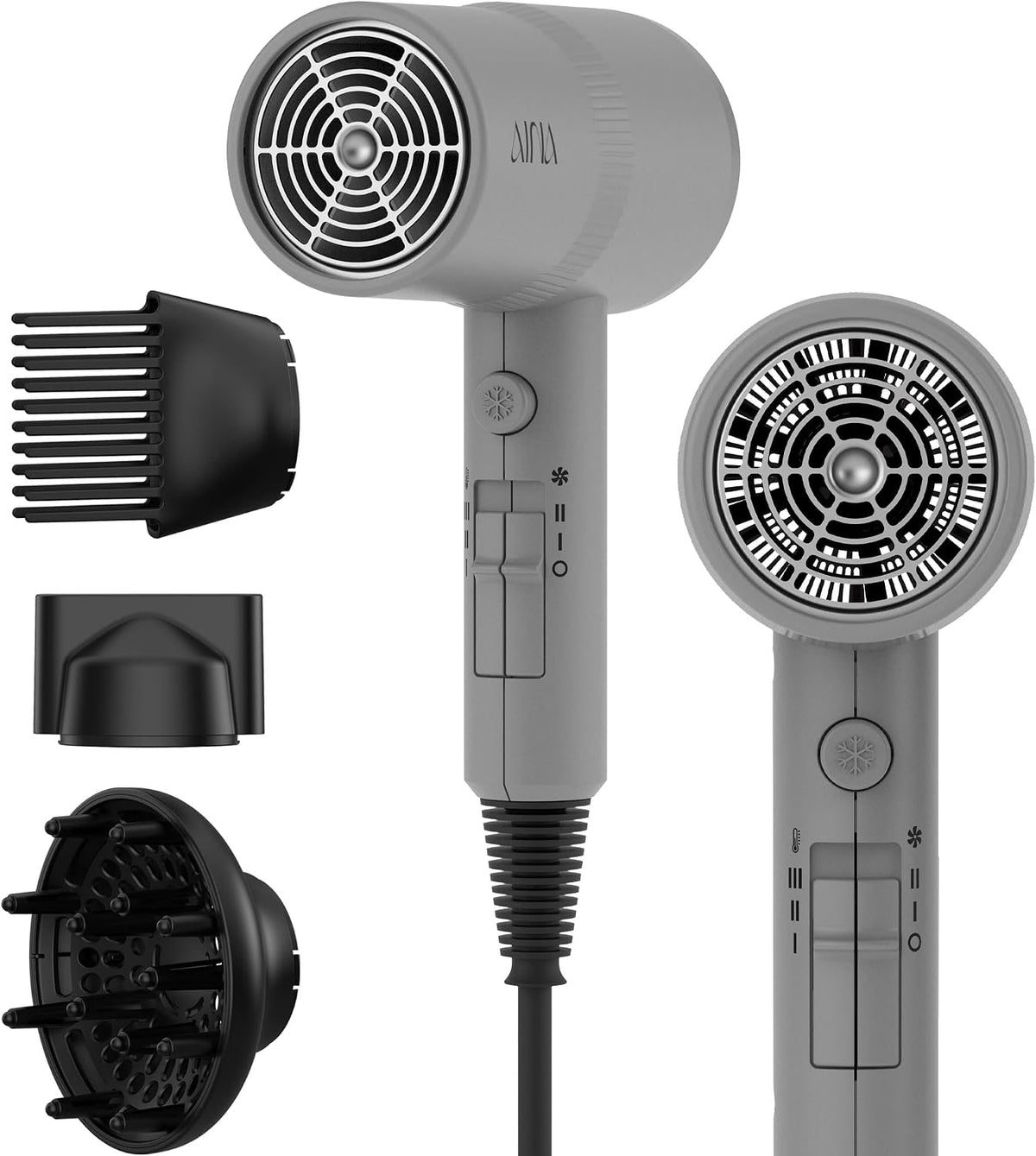 AINA Diffuser Hair Dryer Full-Featured Blow Dryer 110V/1600W(Vader Black)