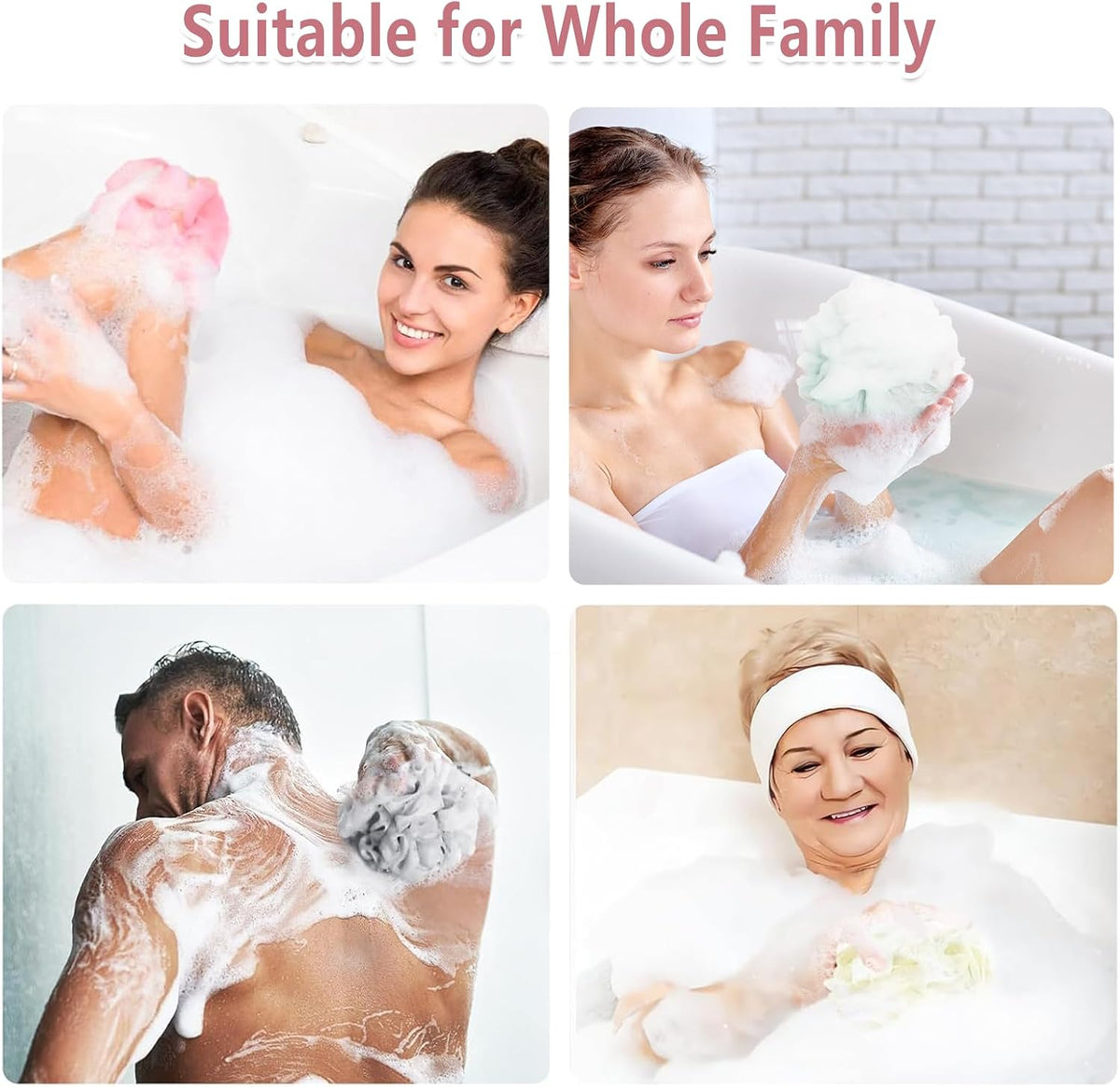 Shower Loofah Bath Sponge, 60G Exfoliating Body Scrubber 4 Pack