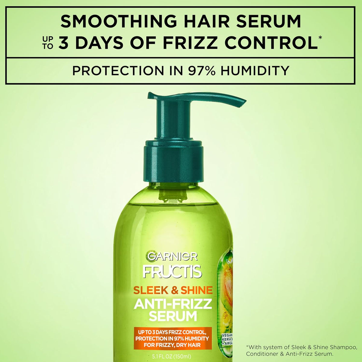Garnier Fructis Sleek & Shine Anti-Frizz Hair Serum for Frizzy, Dry Hair, Leave-In Argan Oil Infused Formula with Up to 