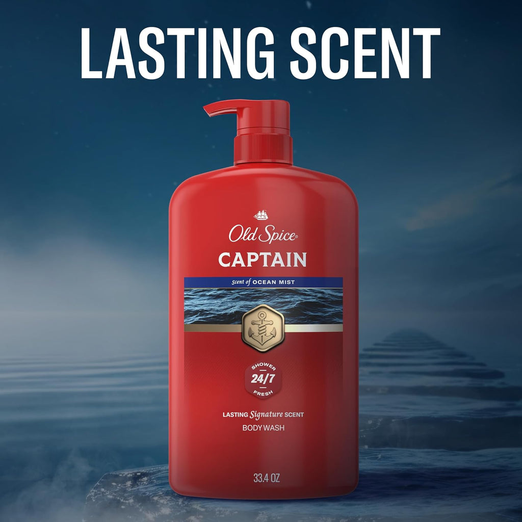 Old Spice Body Wash for Men, Long-Lasting Captain Scent, 33.4 fl oz