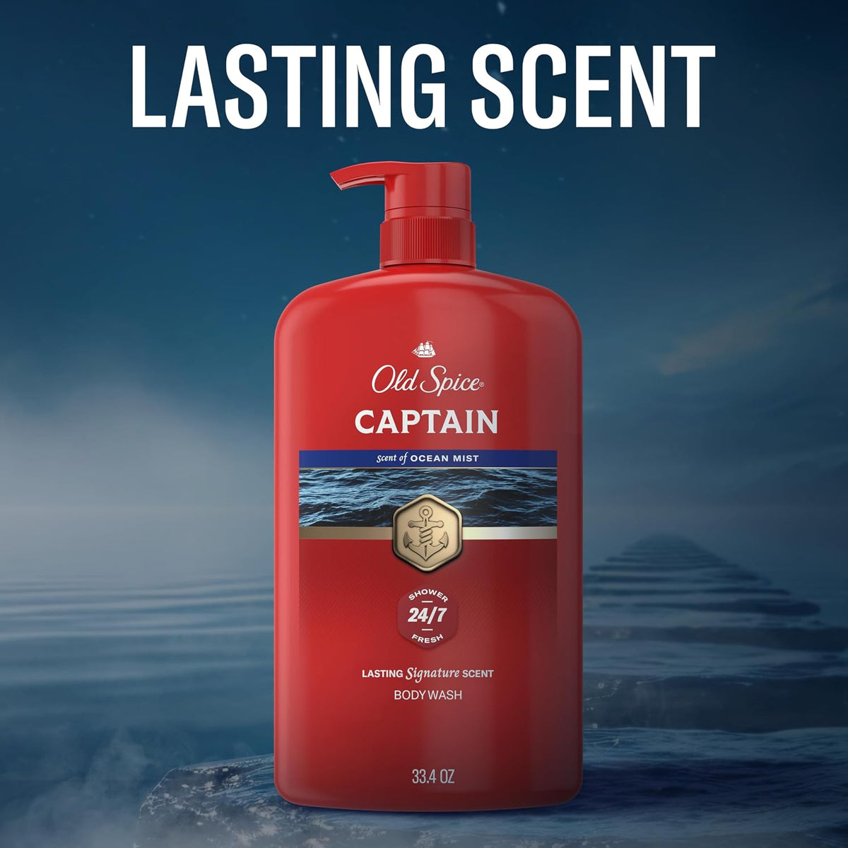 Old Spice Body Wash for Men, Long-Lasting Captain Scent, 33.4 fl oz
