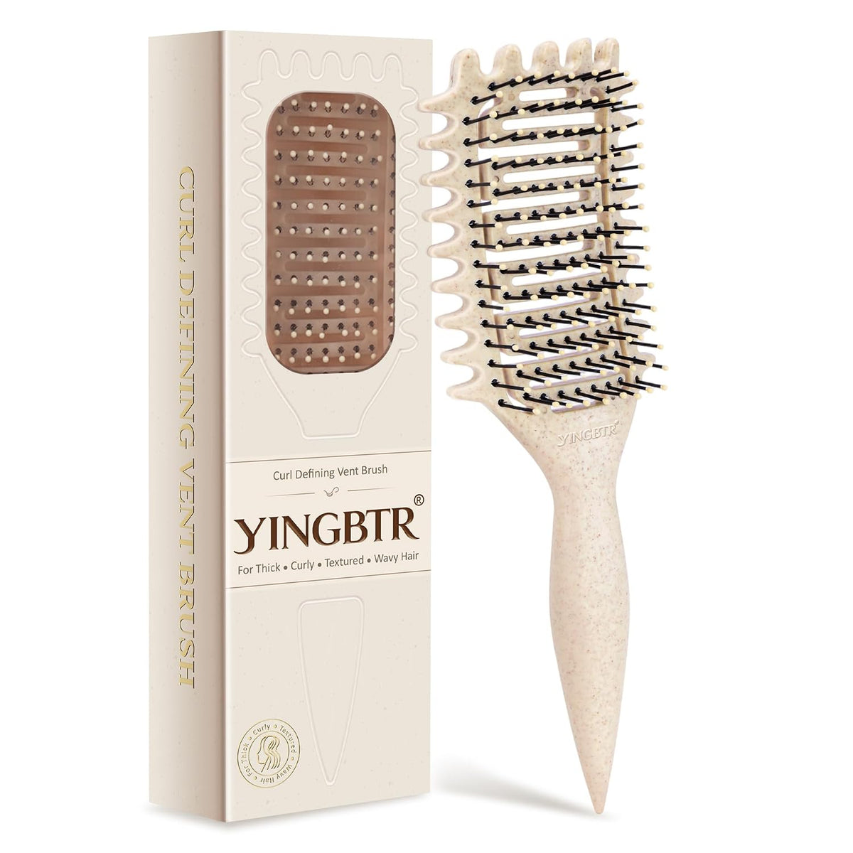 Curl Defining Brush for Curly Hair, Vented Detangling Hair Brush for Wet and Dry Styling, Curved Brush for Shaping and S