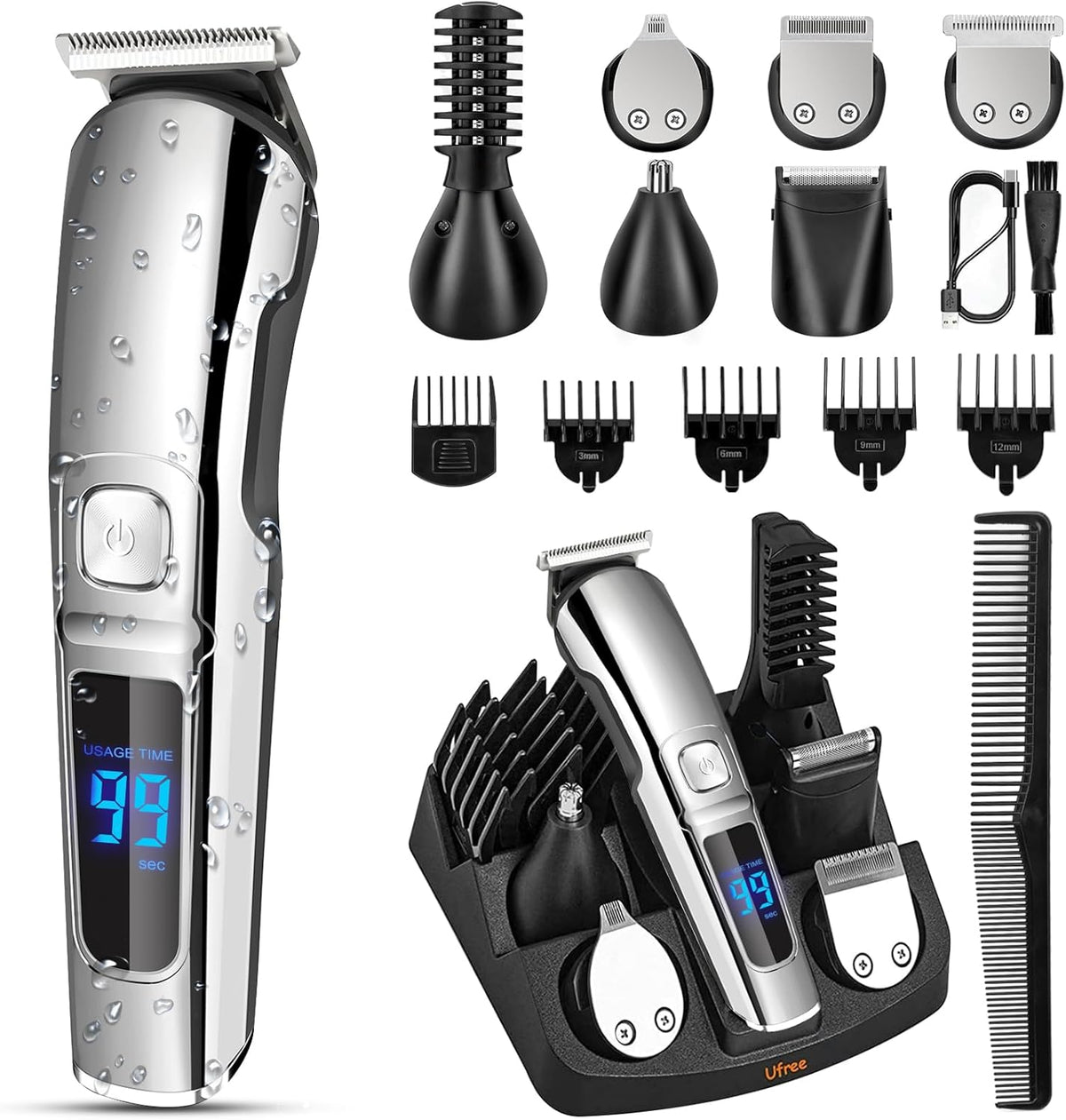 Ufree Beard Trimmer for Men, Waterproof Electric Razor, Grooming Kit