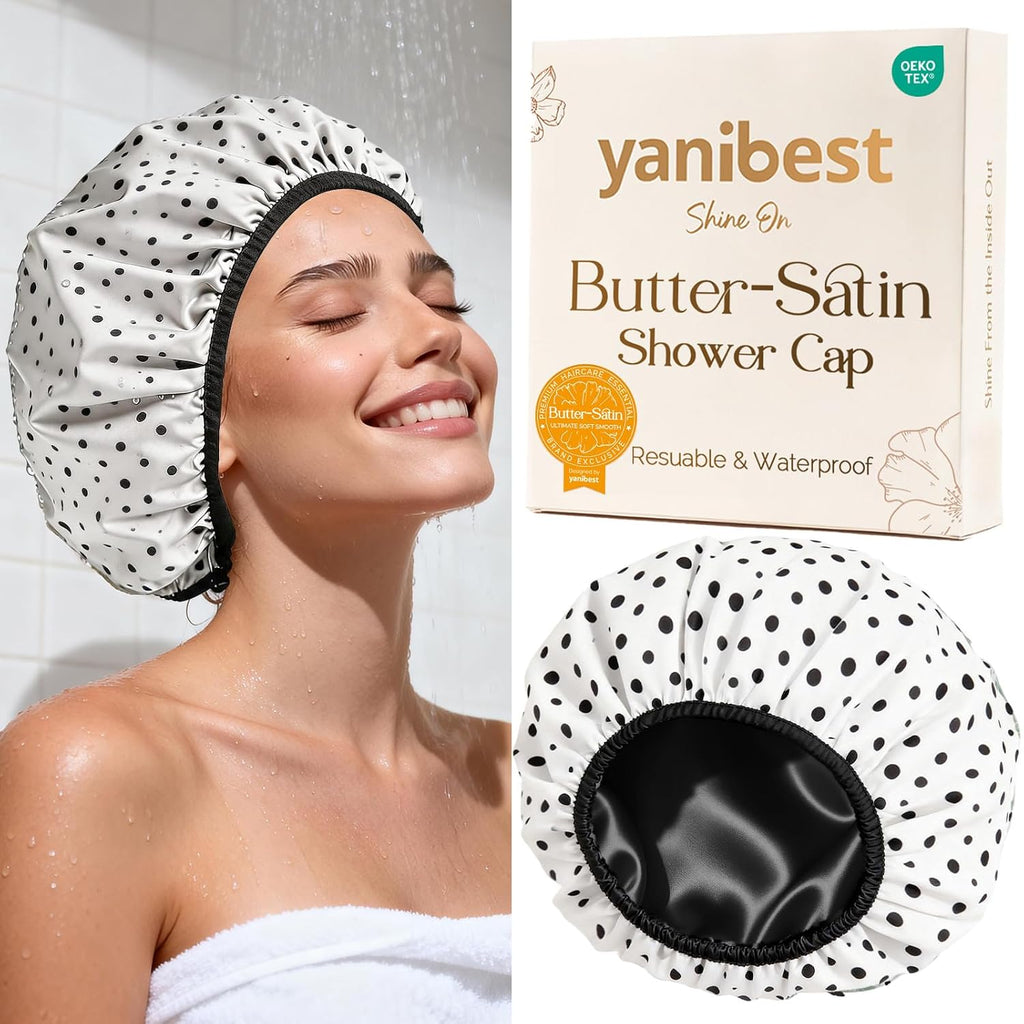 Yanibest Frizz Free Satin Lined Shower Cap with Soft Elastic Band
