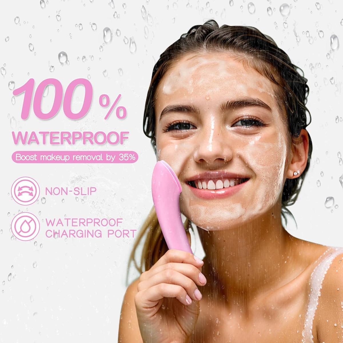 PRITECH Facial Cleansing Brush, Rechargeable Silicone Face Scrubber with Heat Massage End, Vibrating Exfoliator Scrubber