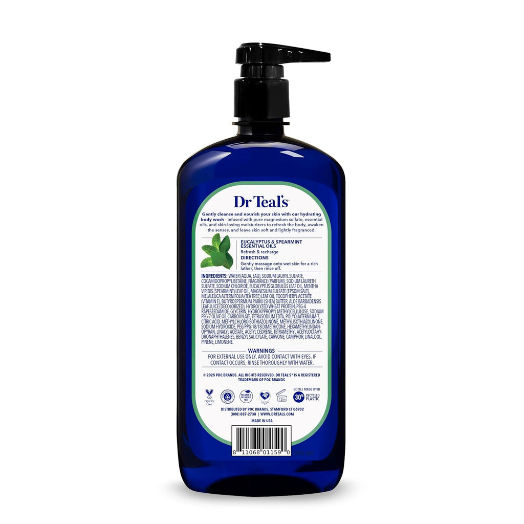 Dr Teal's Body Wash with Pure Epsom Salt, Relax & Relief with Eucalyptus & Spearmint, 24 fl oz (Pack of 2)