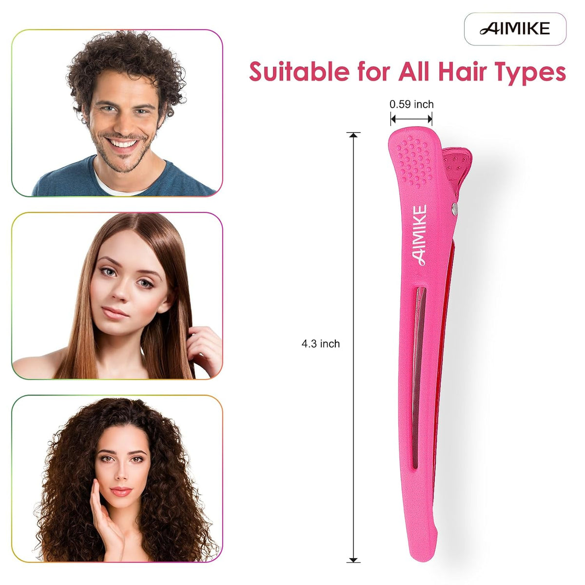 AIMIKE Neon Hair Clips, 12 Pcs Professional Sectioning and Cutting Clips for Hairdressers - 4.3" Long Duck Billed Roller