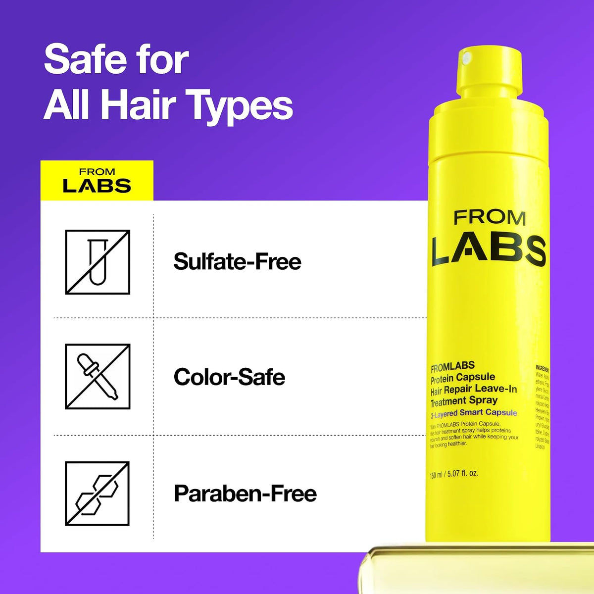 FROMLABS Protein Leave-In Conditioner Spray | Heat Protectant, Keratin Anti-Frizz Detangler for Damaged, Dry, Curly & Wa
