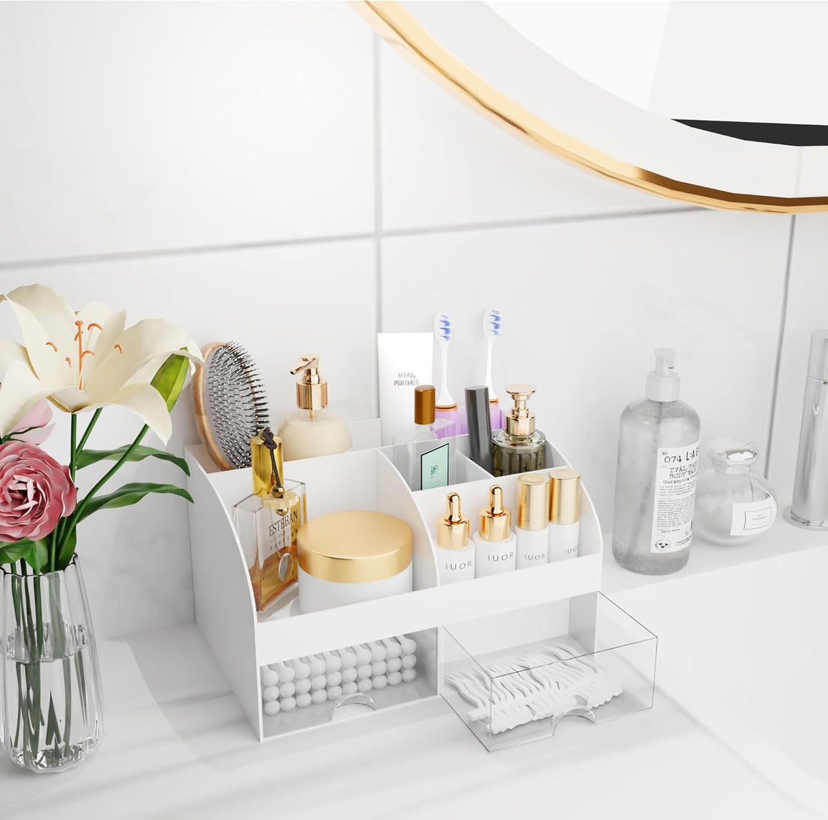 Makeup Organizer with Drawers, Cosmetic Storage for Dresser Vanity and Bathroom Countertop, Beauty Holder for Lipstick B
