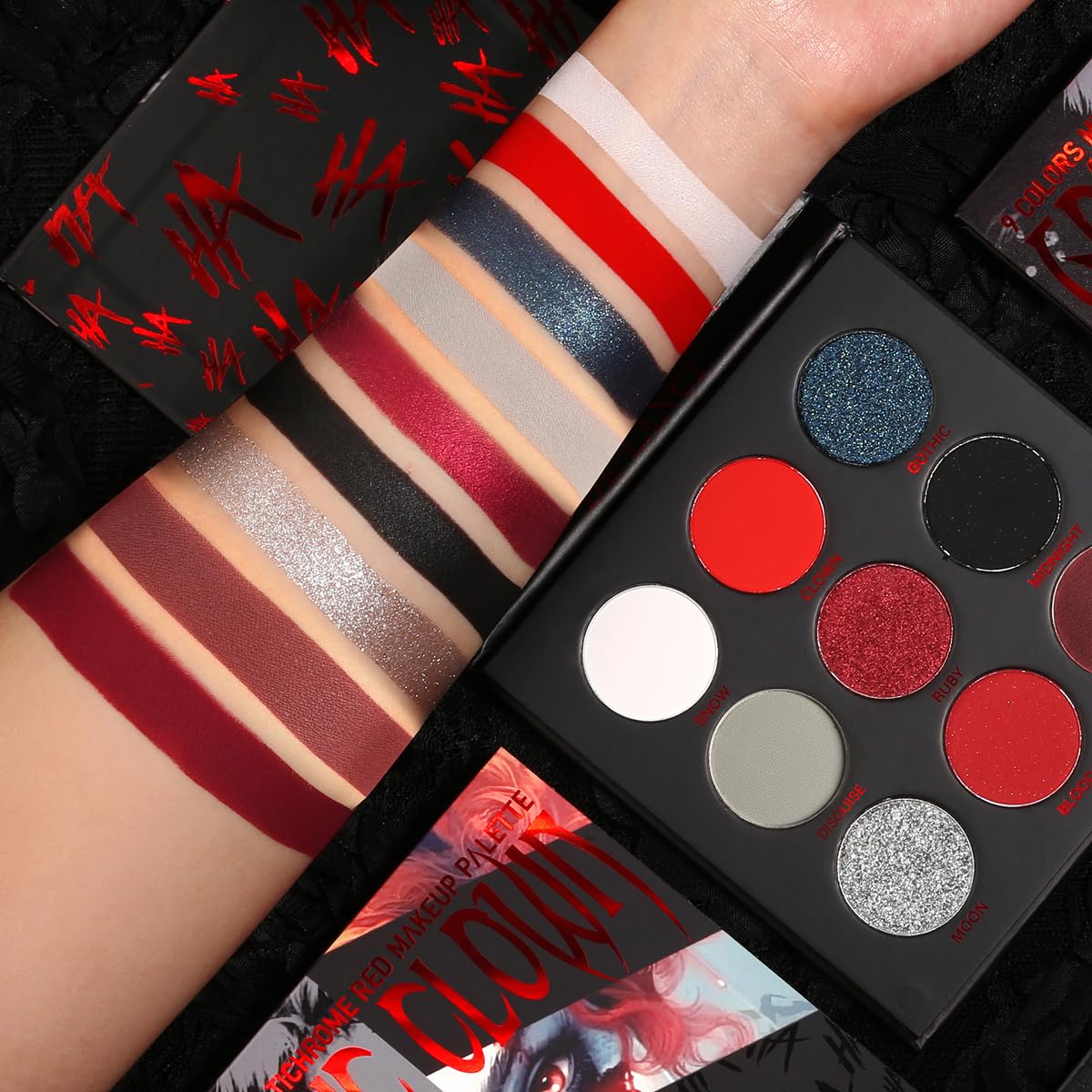 Red Goth Eyeshadow Palette - 9 Colors True Hot Red Black Eye Shadows | Halloween Glitters Makeup | Matte Shimmer High Pi