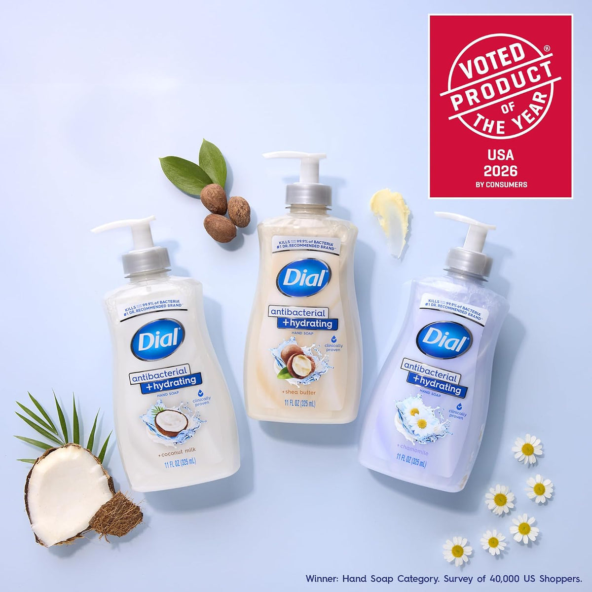 Dial Antibacterial Hydrating Liquid Hand Soap, Coconut Milk, 11oz, 4-Pack