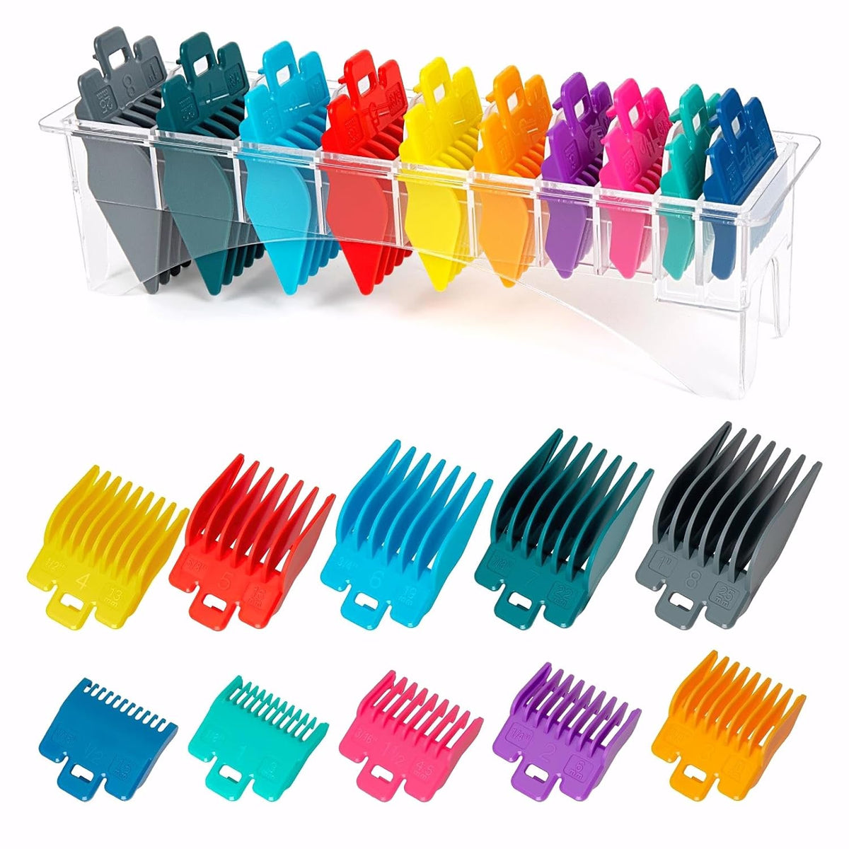 Clipper Guards Set for Most Wahl Clippers with Holder, 10Pcs, Color-coded