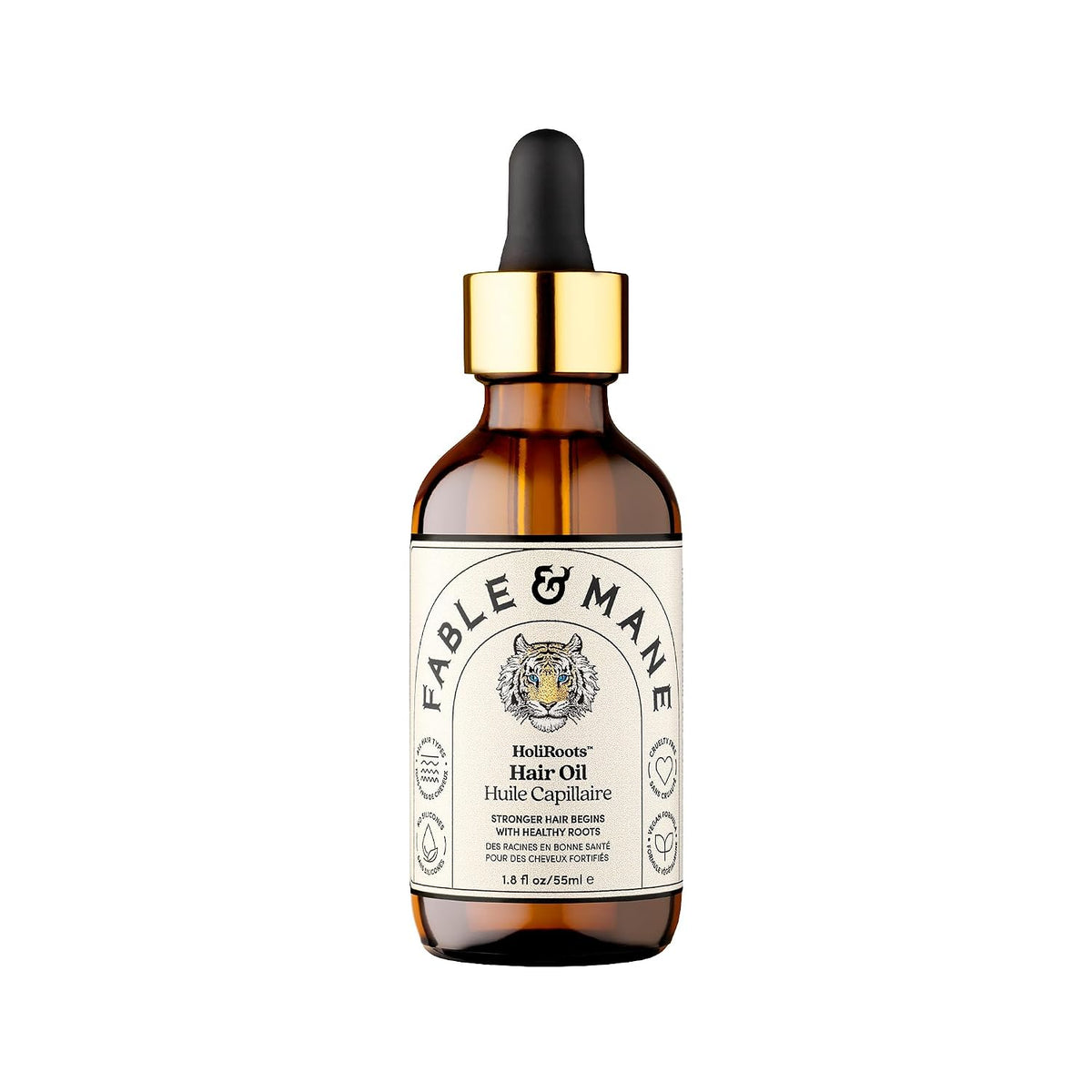 Fable and Mane Hair Oil - HoliRoots Strengthening Serum for Damaged, Frizzy Hair with Ashwagandha, Castor Oil & Scalp Tr