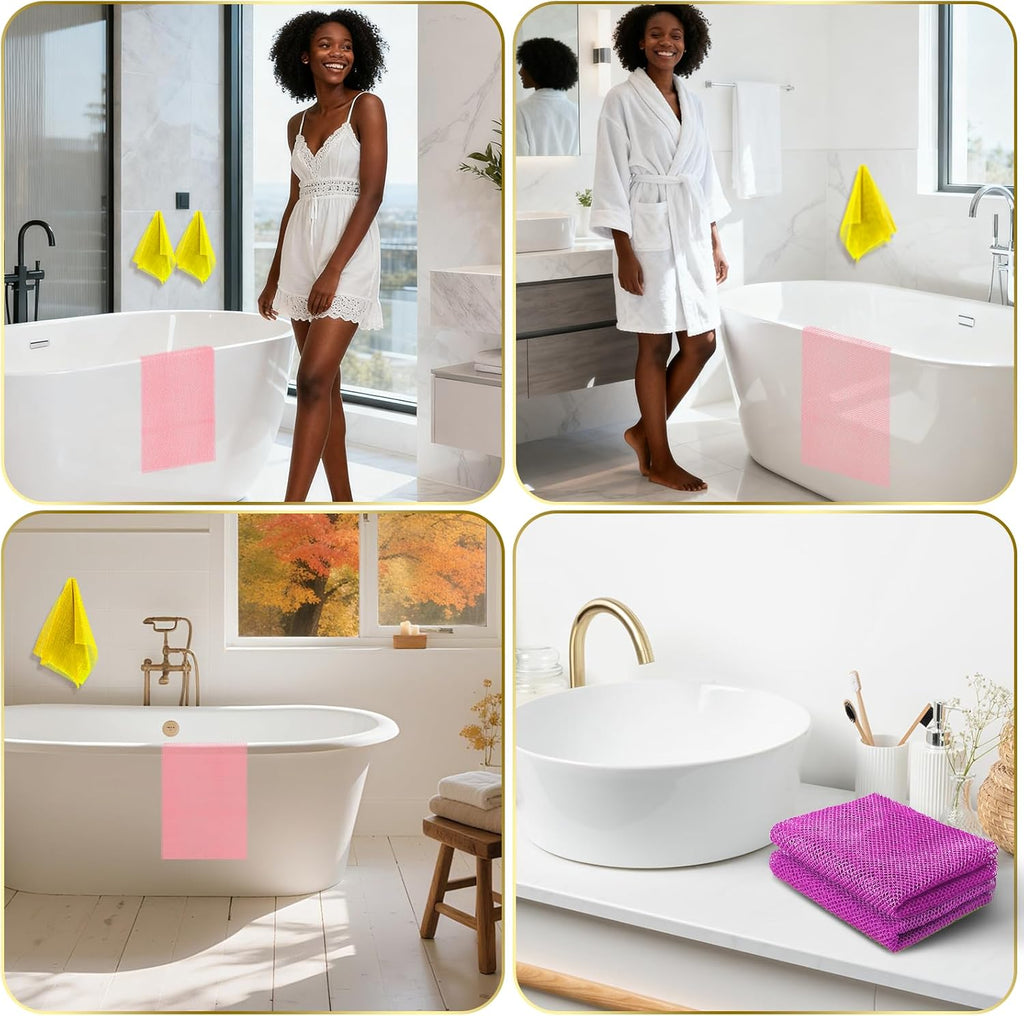 3 Pack African Net Sponge, African Exfoliating Net Bath Sponge Long Net Bath Sponge Exfoliating Shower Body Scrubber Bac
