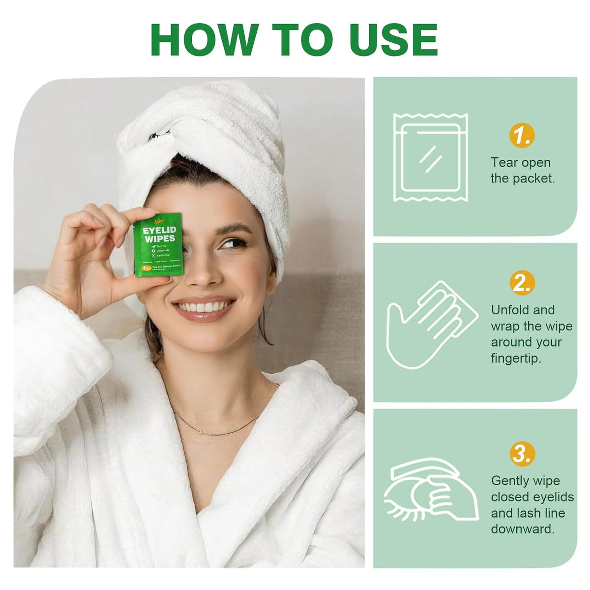 60PCS Tea Tree Oil Eyelid Wipes – Individually Wrapped Eye Lid Cleaning Wipes，Soothing For Sensitive Eyes, Stay Hydrated