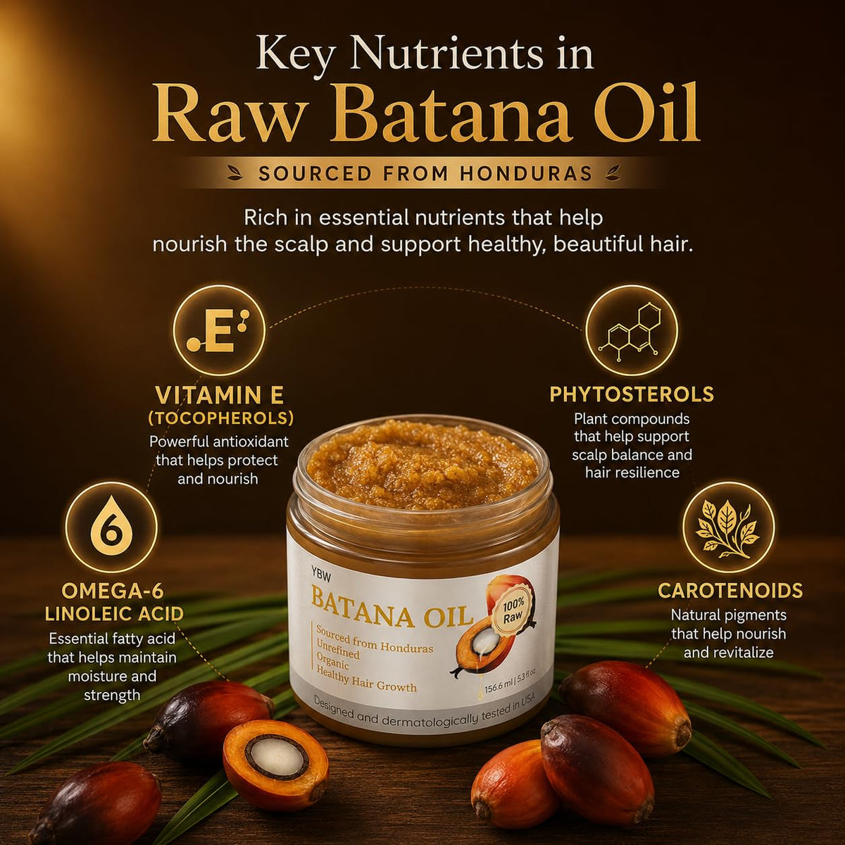 Raw Batana Oil for Hair Growth by Dr. Sebi Organic Raw Honduras Oil - 100% Pure & Natural Botana Paste for Thicker, Stro
