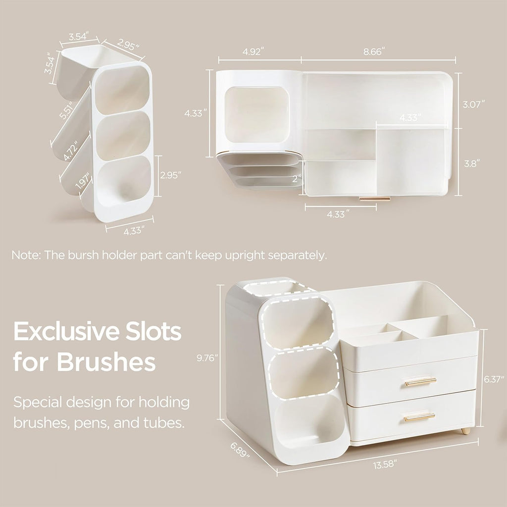 HBlife Makeup Organizer with Brush Holder for Vanity, Large Plastic Bathroom Countertop Organizer Skin Care Storage, Eas
