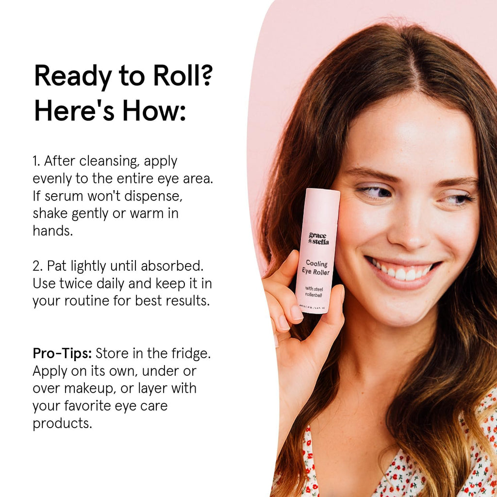 grace & stella Under Eye Serum Roller with Cooling Metal Ball (15ml)