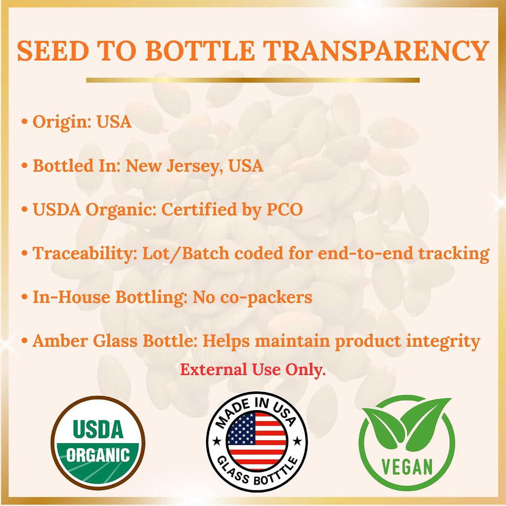 Pumpkin Seed Oil, USA Grown, USDA Organic Pumpkin Seed Oil for Hair Growth