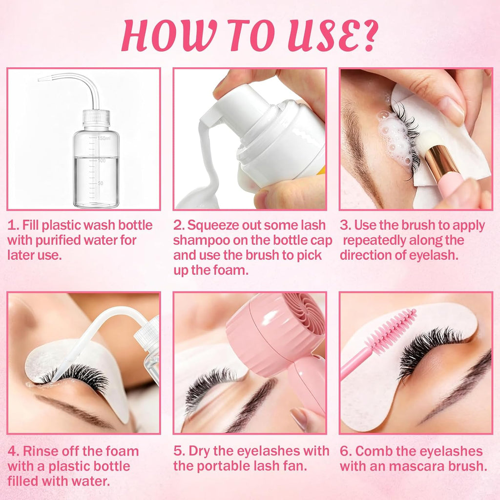 Eyelash Extension Cleanser Lash Mousse Lash Shampoo for Extensions, USB Mini Portable Fan Rechargeable Electric Handheld