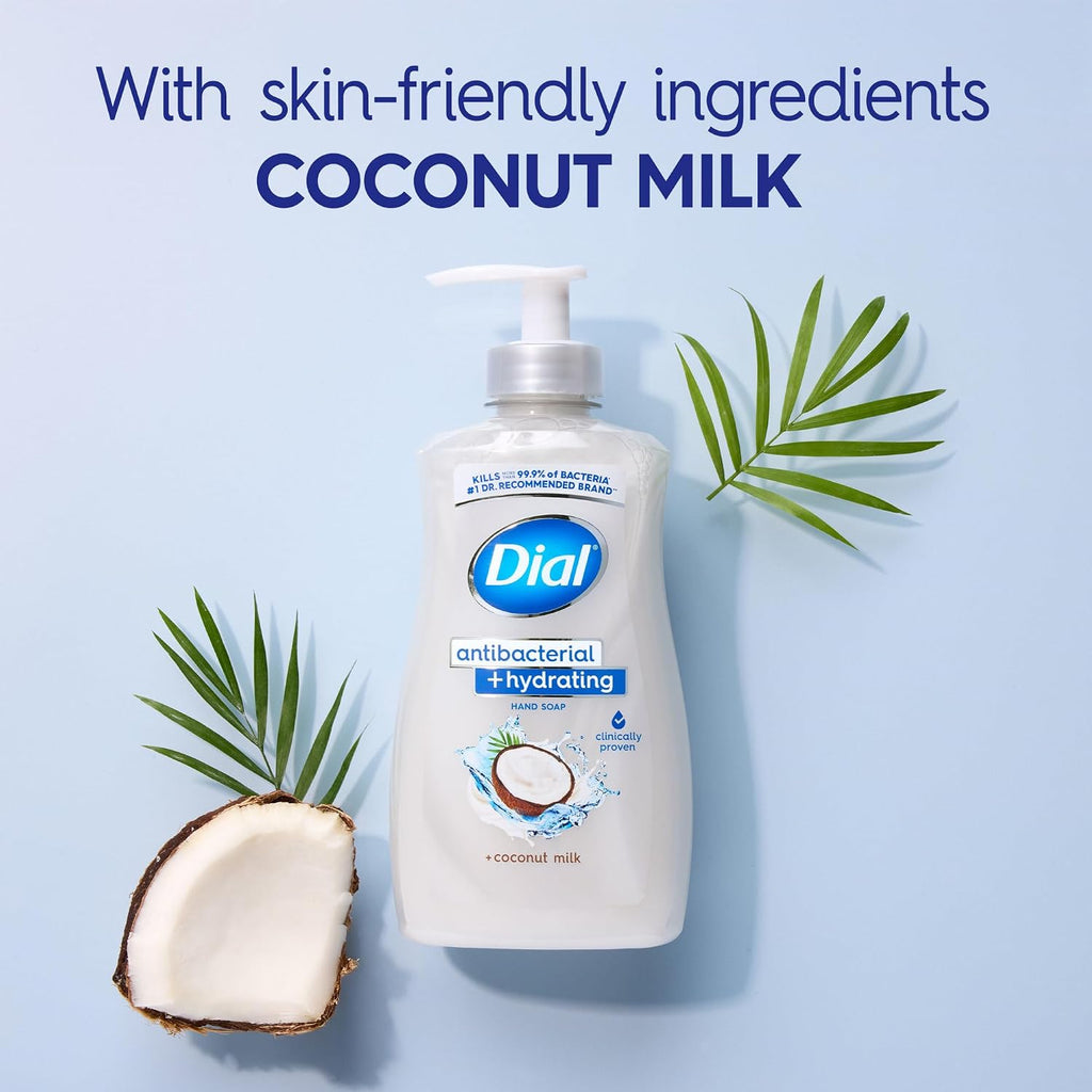 Dial Antibacterial Hydrating Liquid Hand Soap, Coconut Milk, 11oz, 4-Pack