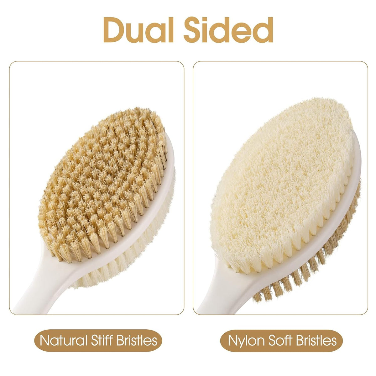 Back Scrubber Anti Slip for Shower, Shower Brush Long Handle with Stiff and Soft Bristles, Body Exfoliator for Bath or D
