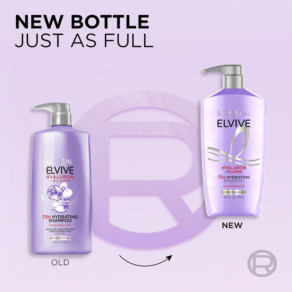 L'Oreal Paris Elvive Hyaluron Plump Shampoo and Conditioner Set, 53 Fl Oz