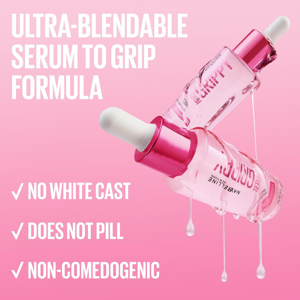 Maybelline Grippy Serum Primer, Hydrating Makeup Primer with 2% Niacinamide For Up To 24HR Make Up Wear, Clear, 1 Count