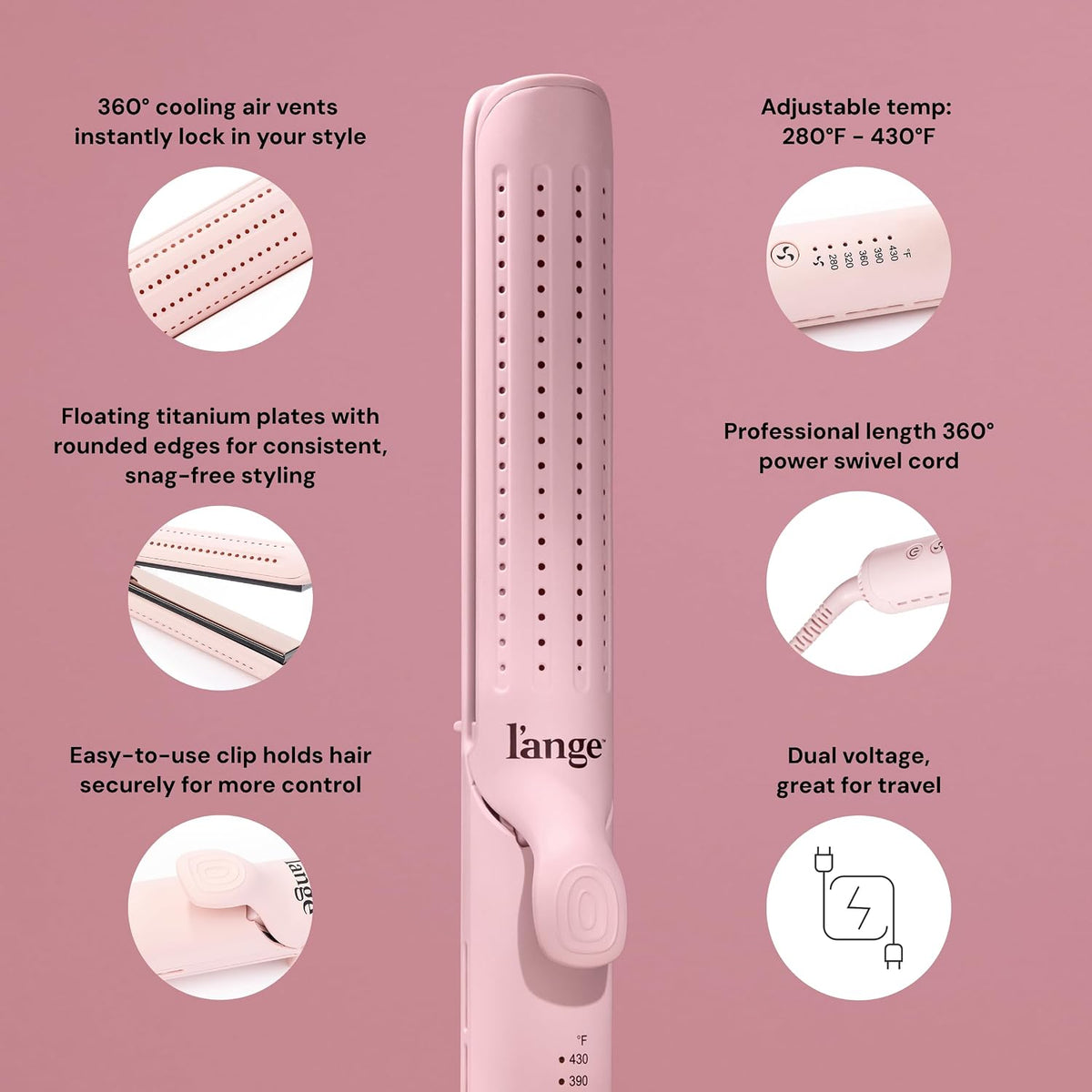 L'ange Hair Le Duo Grande 360° Airflow Styler | Curl & Straighten with One Tool | 5.3" Snag-Free Titanium Plates | Cooli