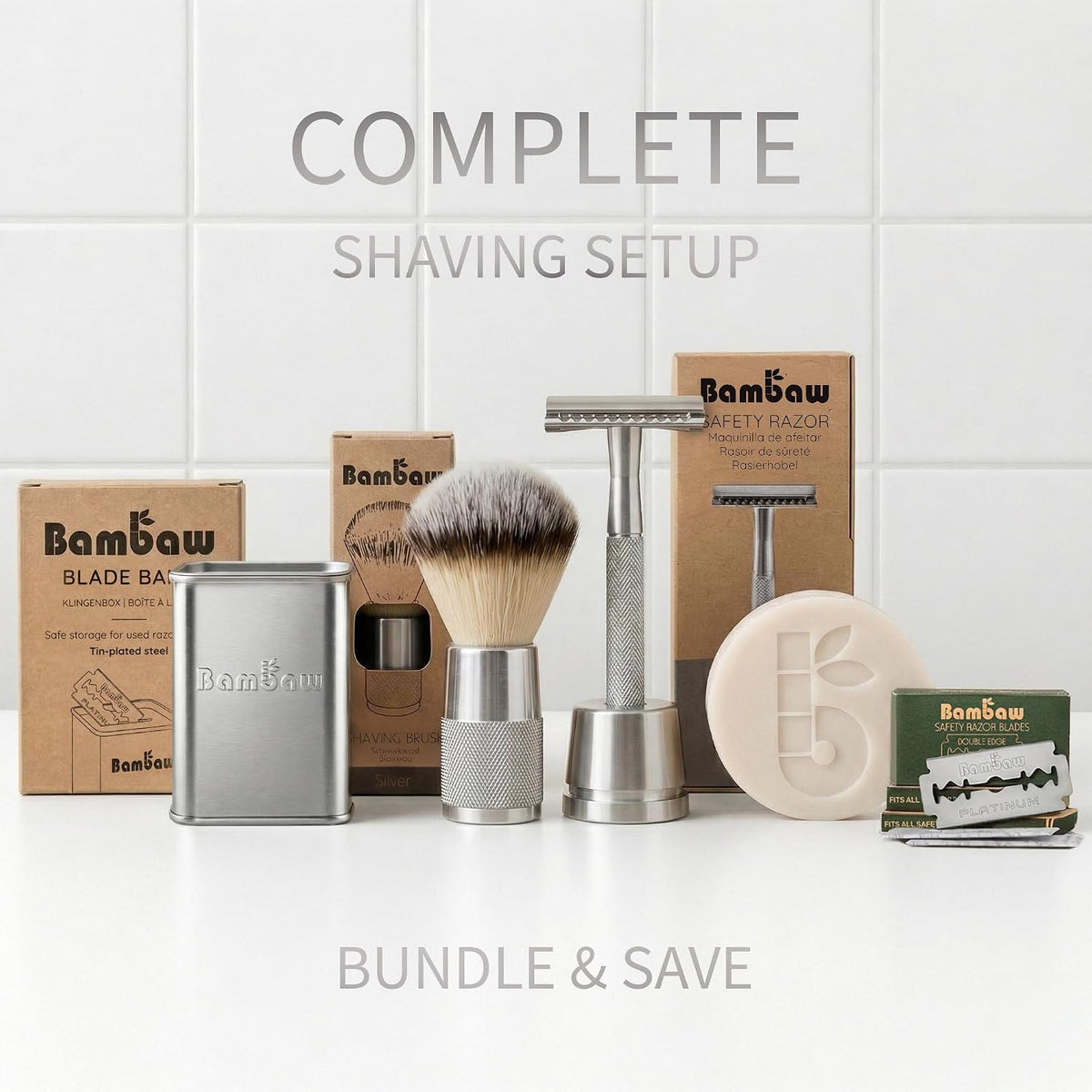 Bambaw Double Edge Safety Razor for Men & Women, Metal Razor with 5 Double Edge Safety Razor Blades, Eco-Friendly Razor 
