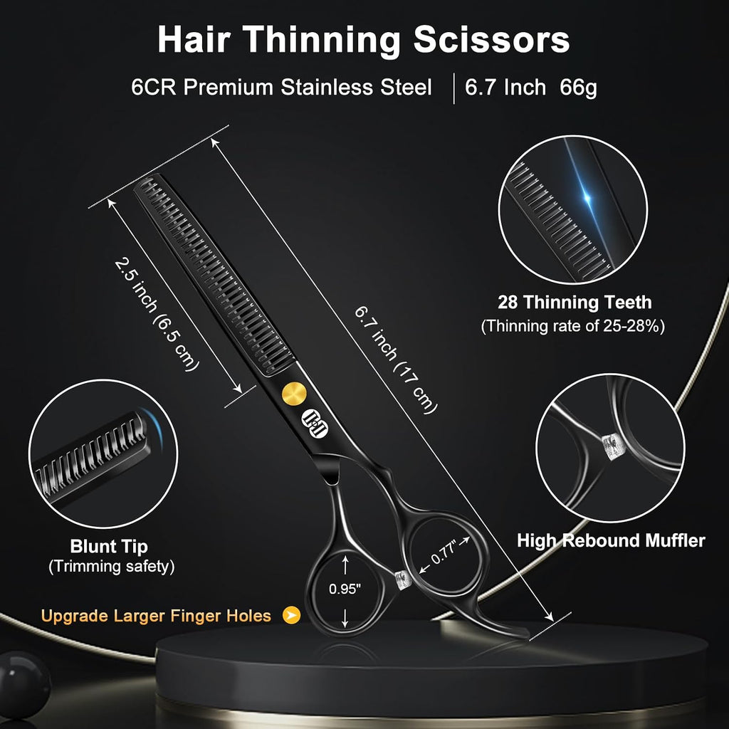 Hair Cutting Scissors Shears Kit, 6.7″ Barber Scissors Set (Black)