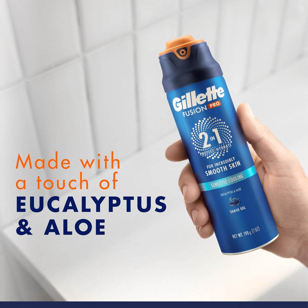 Gillette PRO Shaving Gel For Men Cools To Soothe Skin And Hydrates Facial Hair, TWIN PACK - Total 14oz, ProGlide Sensiti