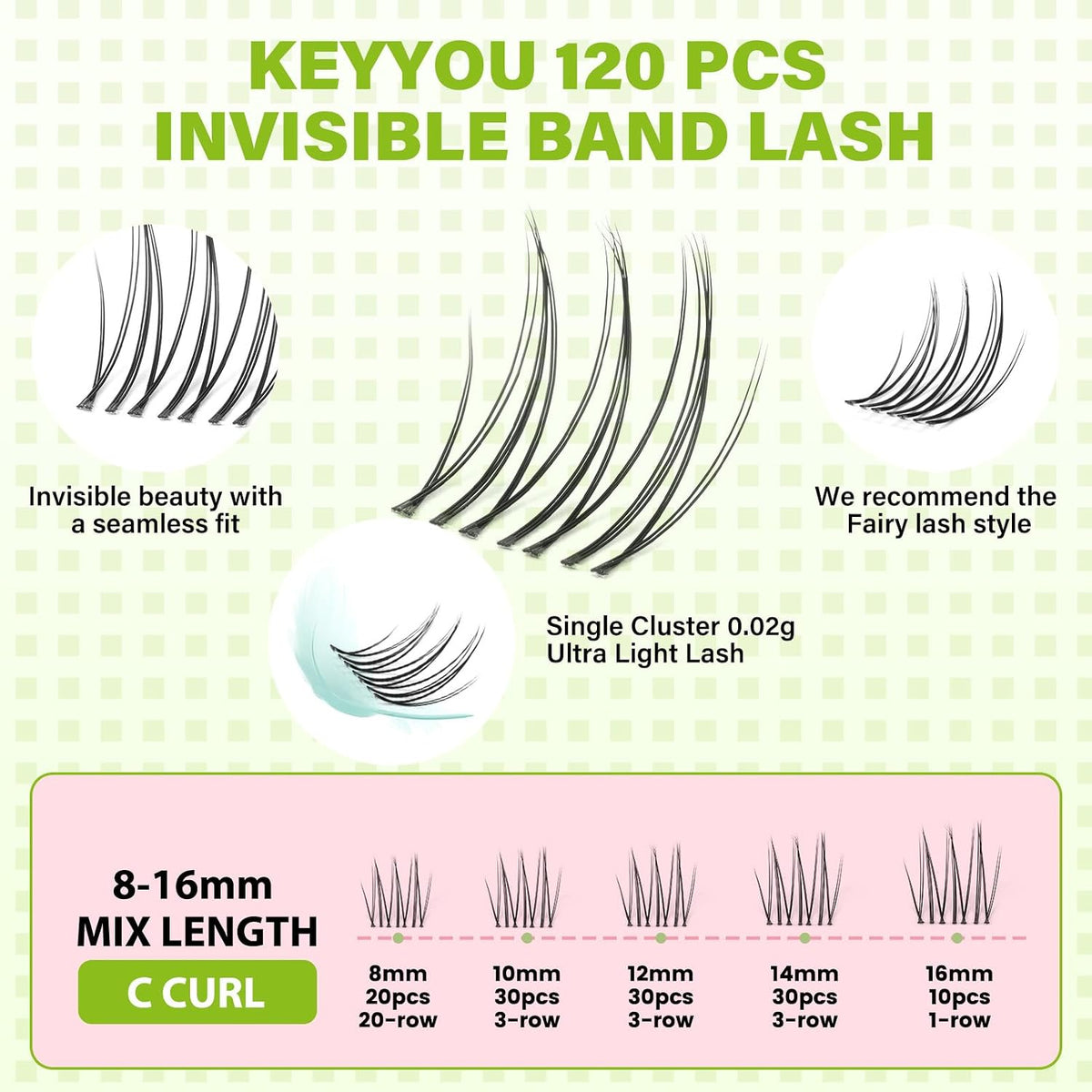KEYYOU Natural Lash Clusters,Aurora Wispy Lashes,Seamless Mascara Look