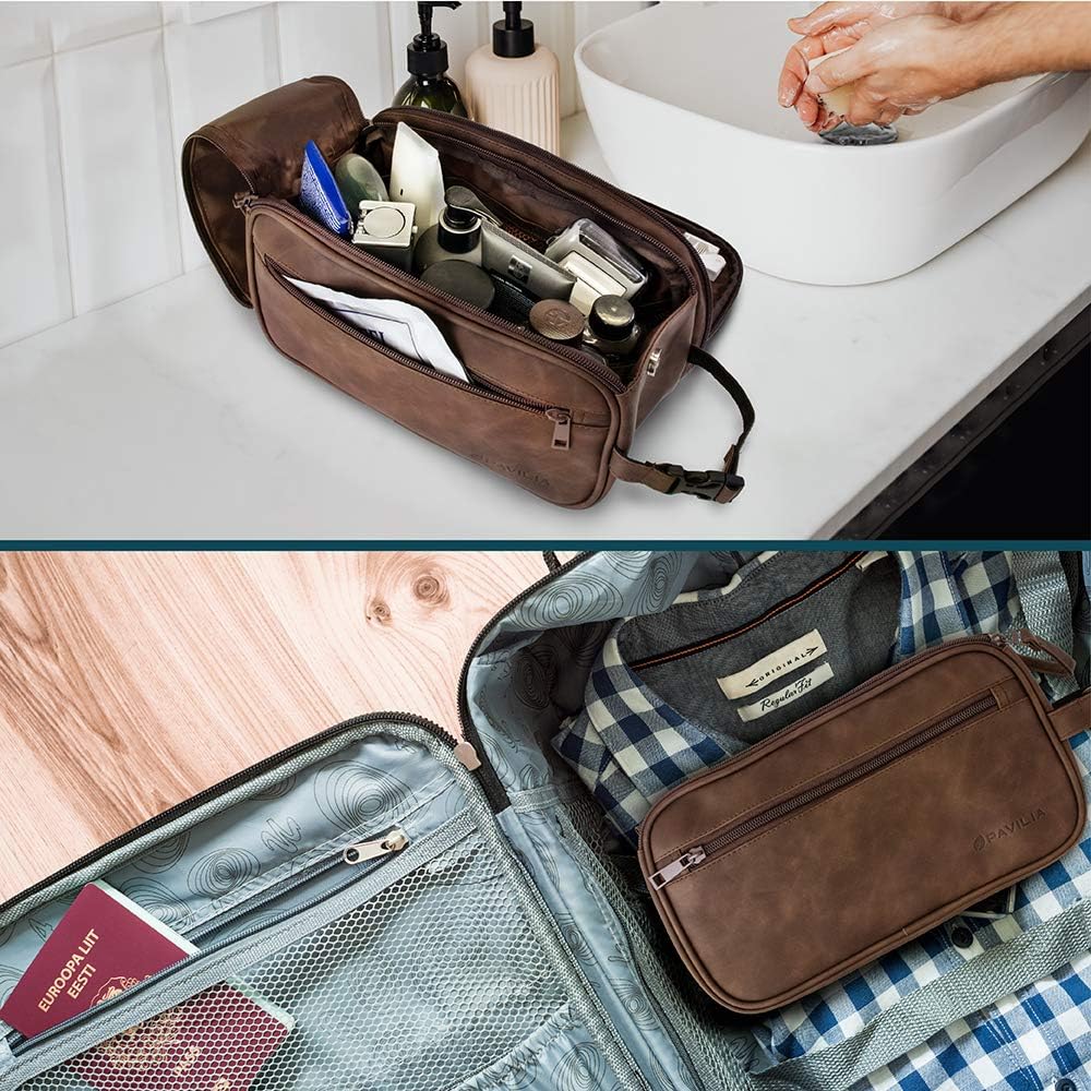PAVILIA Toiletry Bag for Men, Travel Essentials Shaving Dopp Kit, Mens Travel Bag Toiletries Organizer Case for Grooming