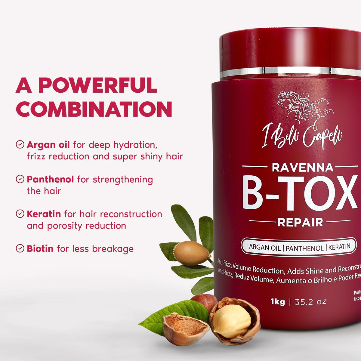 I Belli Capelli Ravenna Repair B-tox Hair Treatment -Cirugia Capilar Para El Cabello, Formaldehyde-Free, Long Lasting, A