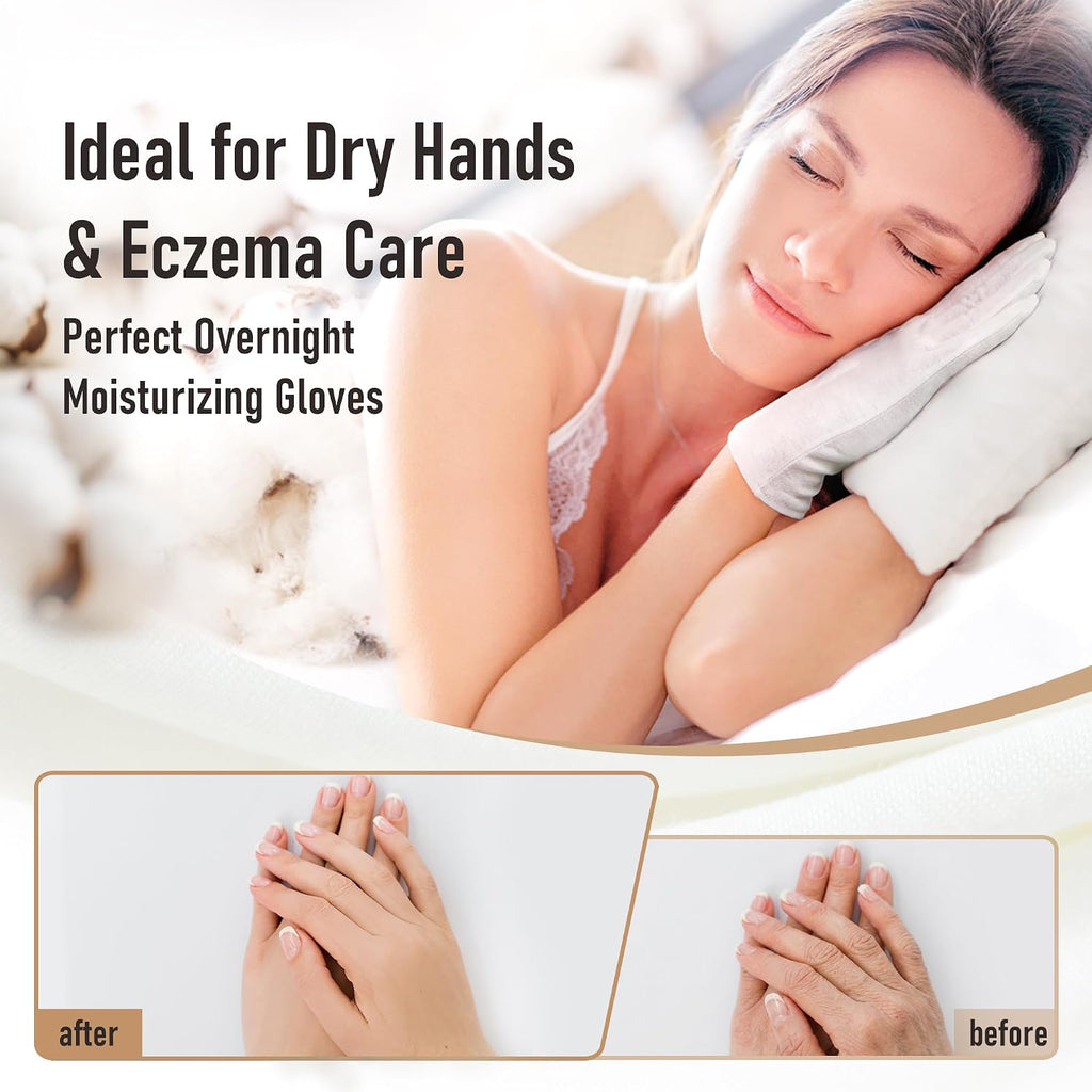COOLJOB 100% Cotton Gloves, 6 Pairs White Cotton Gloves for Dry Hands Moisturizing & Eczema, Overnight Lotion, Sleep & S