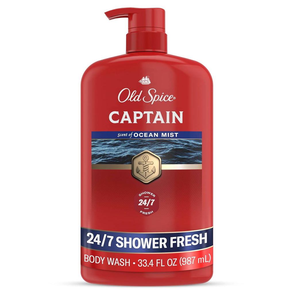 Old Spice Body Wash for Men, Long-Lasting Captain Scent, 33.4 fl oz