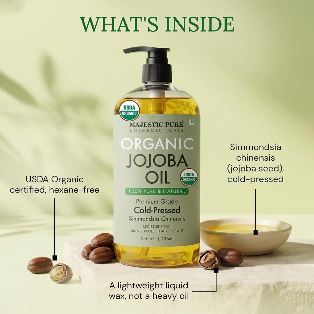 Majestic Pure USDA Organic Jojoba Oil 100% Pure & Natural Hair Tonic- 8 Oz