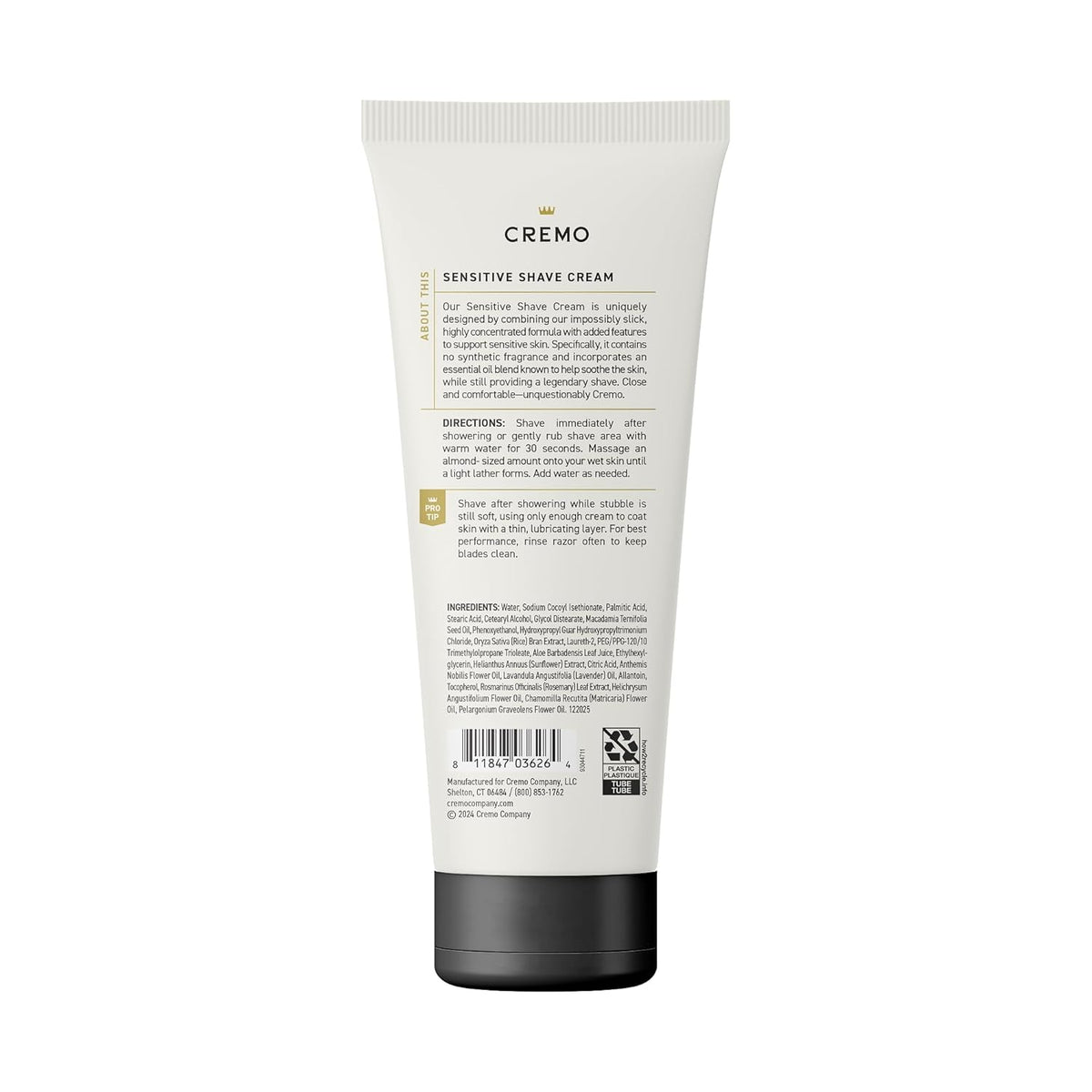 Cremo Shaving Cream for Men, Sensitive, 6 Fl Oz