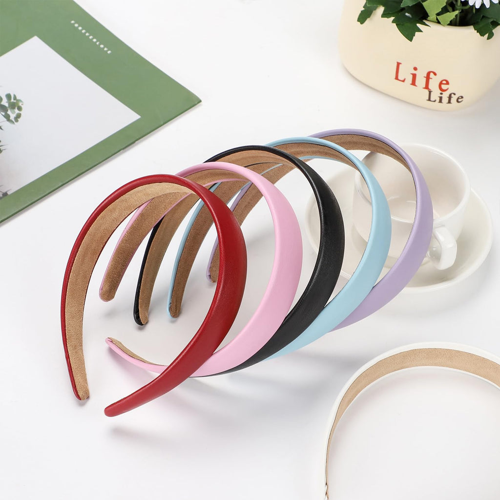 WantGor 1 Inch PU Leather Headband, Wide Padded Hairband Fashion Hair Bands