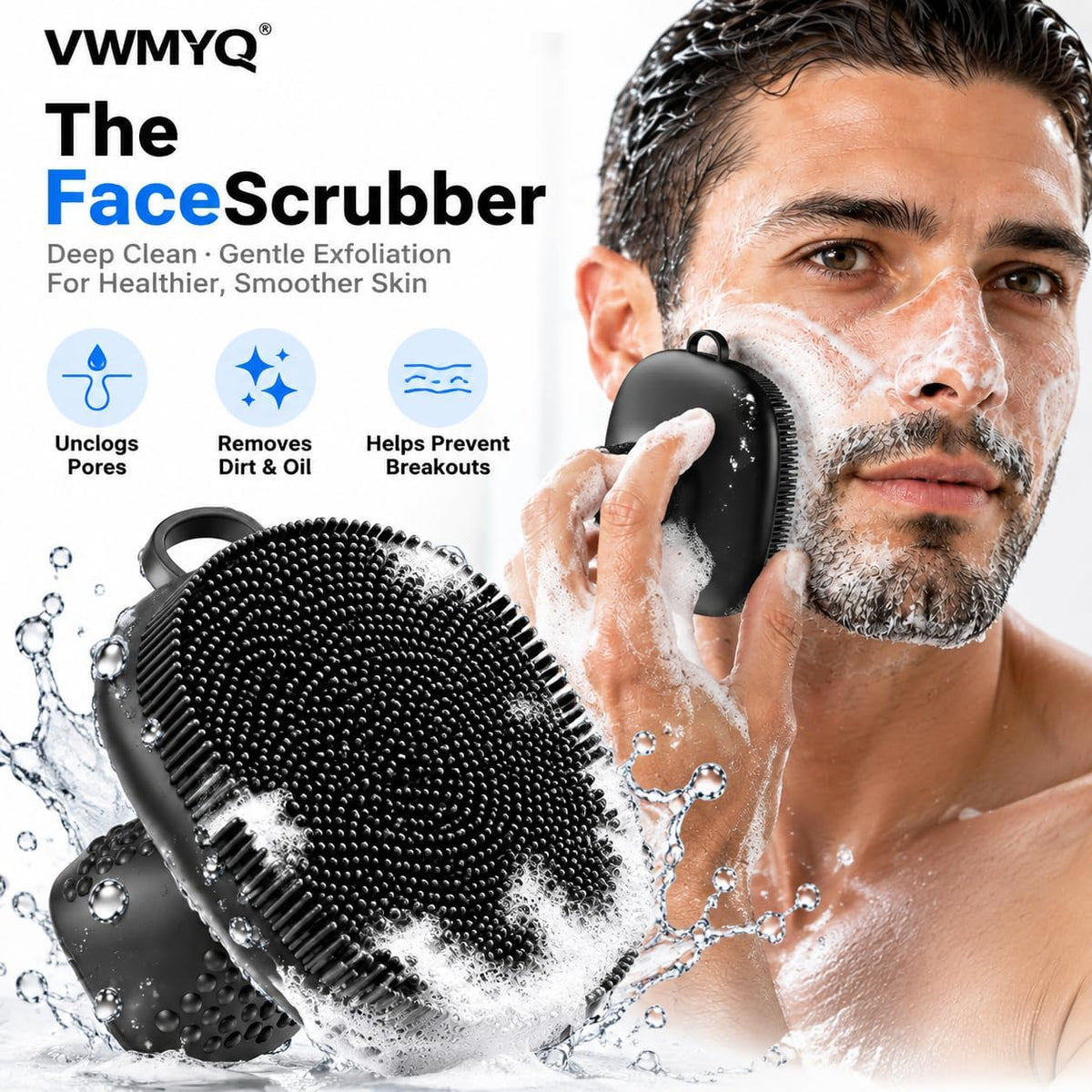 VWMYQ Silicone Face Scrubber for Men & Women, Manual Waterproof Facial Cleansing Brush for Exfoliating‑Black